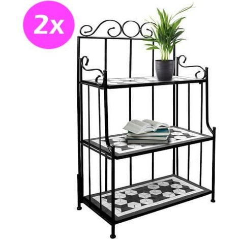 Lot de 2 Étagères métal 3 niveaux - base mosaique pour salon, salle de bain chambre