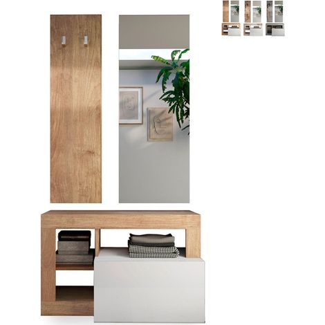 Ensemble meuble d'entrée moderne avec meuble à chaussures, porte-manteau et miroir Claire - Chêne (1/5)