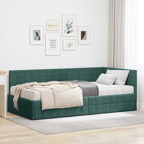 vidaXL Cadre de lit d'angle avec matelas 2 pc Vert foncé 100 x 200 cm (1/5)