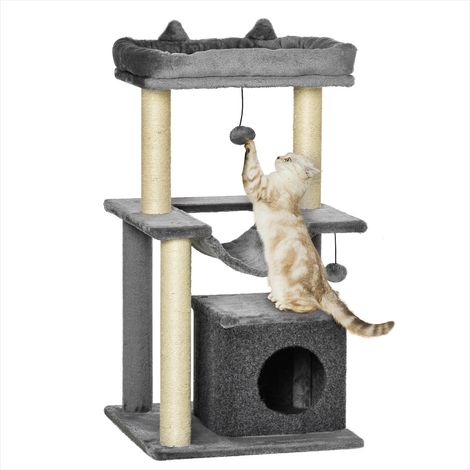 Arbre à chat griffoir avec hamac et niche gris 48 x 48 x 90 cm (1/5)