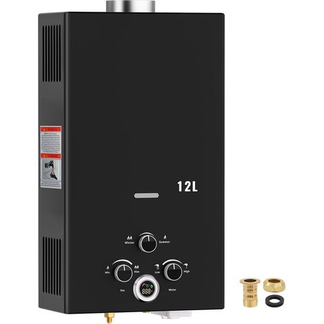 Chauffe-eau gaz instantané 12L 24kW – Propane GPL pour intérieur/extérieur – Écran LED, modes été/hiver, sécurité certifiée (1/5)