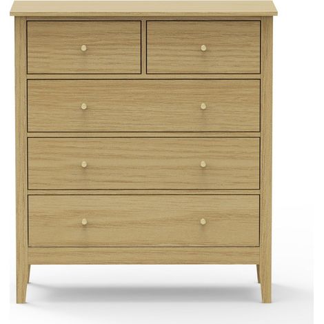 3+2 Drawer Wide Chest - Metal - L40 x W90 x H100 cm - Oak-Effect - Flat Packed
