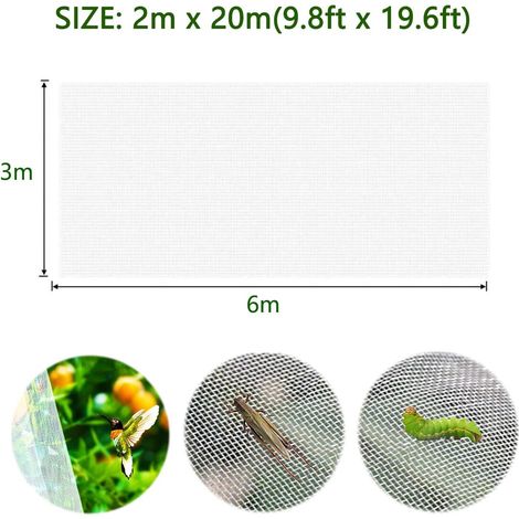 Filet anti-insectes, clôture de jardin à mailles fines de 3 m x 6 m, filet anti-insectes pour jardin potager, barrière anti-moustiques pour plantes, légumes, fruits, fleurs, blanc (1/4)