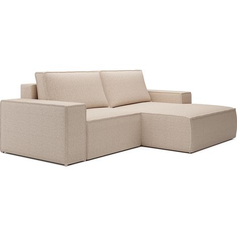 Petit canapé d'angle droit convertible en tissu texturé beige AMELIA (1/5)