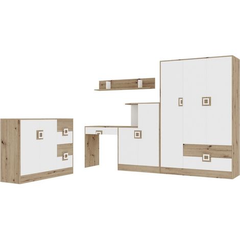 Conjuntos de muebles Tolfere 107, Roble claro + Blanco