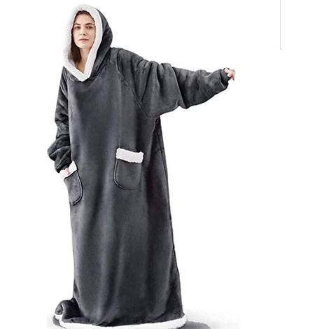 Couverture portable en microfibre surdimensionnée, taille unique - Haut de maison à capuche décontracté, longueur 150 cm, idéale pour se détendre à la maison.