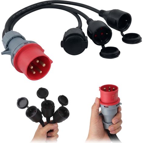 Fiche CEE, 16A, 400V, 3 coupleurs 230V, Rallonge pour adaptateur CEE, Câble Rallonge CEE, Adaptateur CEE, Adaptateur cee pour caravanes, Rallonge CEE professionnelle, pour conversion de charge RV. (1/5)