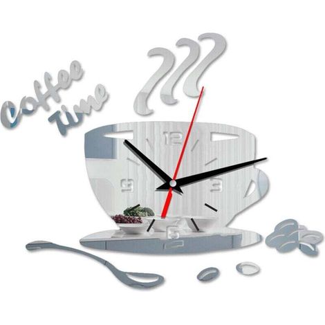Trywise Bricolage acrylique horloge murale moderne muet café temps tasse forme autocollant chiffre creux (1/4)