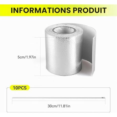 Bande Thermique Echappement,10 m x 5 Cm Ruban Adhésif pour Tuyau d'Échappement Comprend 10 Attaches de Câble Kit de Réparation pour Tuyau d'Échappement Convient aux Courbes Automobiles et Motos (1/4)