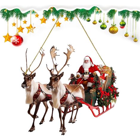 Décoration de traîneau du Père Noël, traîneau de Noël, décoration de Père Noël en acrylique, pendentif de Noël en forme de renne, traîneau du Père Noël et rennes (1/5)