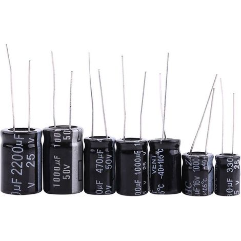 Kit de Condensateurs Électrolytiques - 125 Pièces, 25 Valeurs (1µF à 2200µF) (1/5)