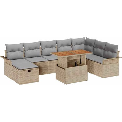 Garden Sofa Set 9 pcs Beige Poly Rattan vidaXL (1/5)