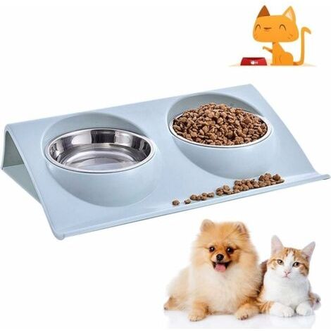 Gamelle pour Chien et Chat, Antidérapante Gamelle pour Chat et Chien, Bol pour Chien Chat Chaton Chiot, Gamelle pour Chat Chien Double Inoxydable Bol en Acier Inoxydable Base Antidérapante (1/4)