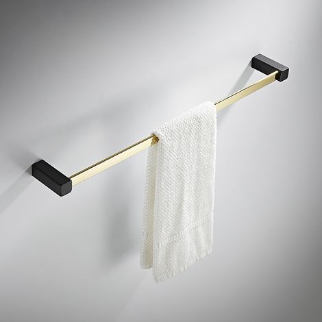 Porte-serviettes noir et or, anneau porte-serviettes perforé, barre porte-serviettes pour salle de bain, carré en acier inoxydable (1/2)