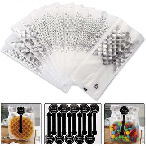 Verpakking van 200 doorschijnende plastic traktatiezakjes, geschikt voor koekjes, gebak, chocolade en Halloween snoep, 9 x 22,5 cm (1/4)