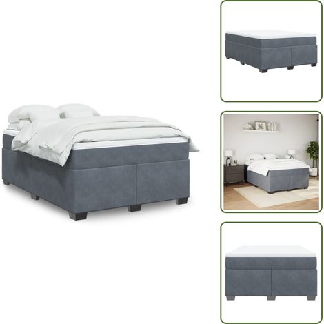 The Living Store Giroletto a Molle con Materasso Grigio Scuro 160x200 cm Velluto - Materasso a molle insacchettate