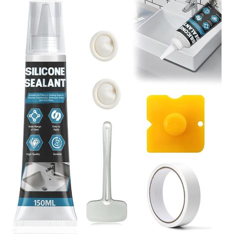 Joint Plan de Travail Cuisine, Silicone Salle de Bain, Joint Salle de Bain, Imperméable et durable, Mastic Gris pour Salles de Bains, Cuisines, Fenêtres, etc-Gris (1/5)