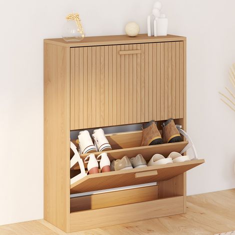 Mueble zapatero JULIETTE 12 piezas con 2 puertas efecto lamas