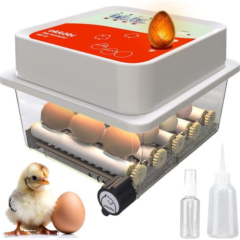 Incubateur d'œufs pour couver des poulets, canards et autres oiseaux + contrôle de la température + affichage de l'humidité + bougeoir à œufs intégré + retourneur automatique