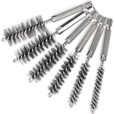 Nettoyeur de tuyaux de tube de cuivre 6PCS, brosse d'alésage en acier inoxydable 304, brosse de forage en fil tordu, poignée en acier hexagonale S2 de 1/4 pouce
