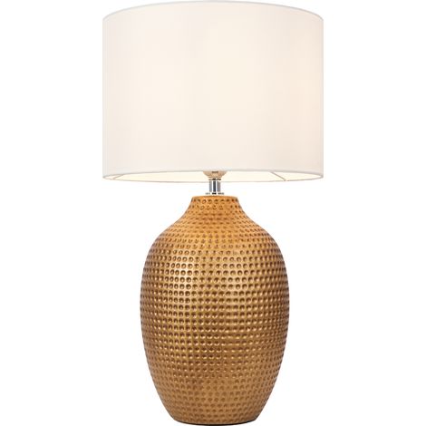 Litecraft Dennis Hammered Ceramic Table Lamp With White Shade - Antique Gold