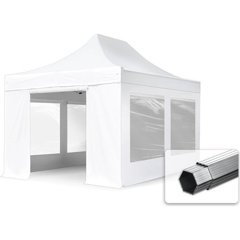 3x4,5 m Faltpavillon PROFESSIONAL Alu 40 mm, Seitenteile mit Panoramafenstern, weiß