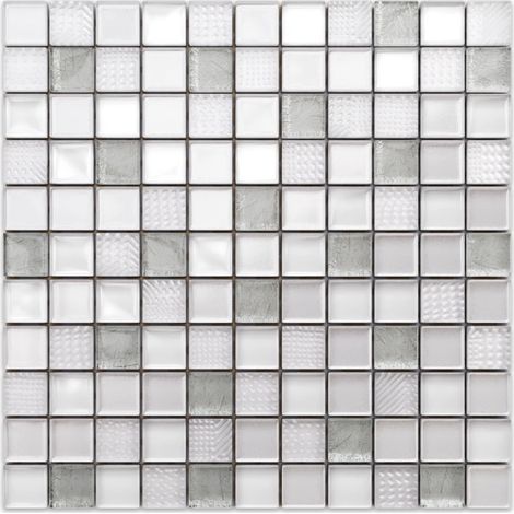 Ilcom mosaico in vetro su rete per bagno e cucina  30cm x 30cm  - Crushed white silver (1/3)