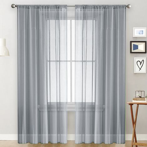 Rideaux gris perforés, ensemble de deux pièces - semi-occultants - dimensions : 106 x 213 cm - conviennent au salon, à la chambre et au balcon. (1/5)
