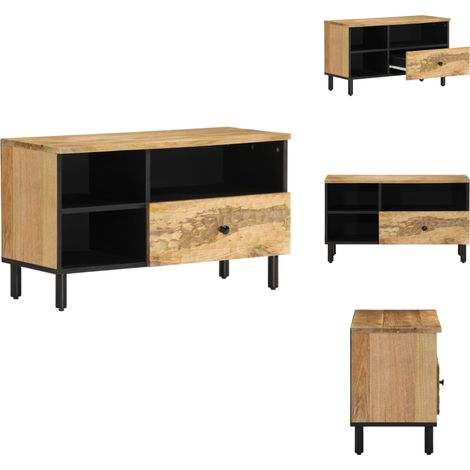 TV-Schrank 80x33x46 cm Massivholz Mango - TV Schrank - Mangoholz - Wohnzimmermöbel - Fernseher Regal - Media Schrank (1/5)