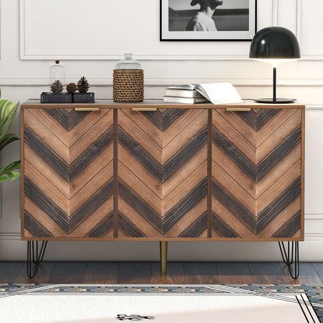 Buffet 120 cm, con 3 porte, 3 mensole regolabili, maniglie in metallo dorato, stile moderno, armadio da soggiorno - Marrone