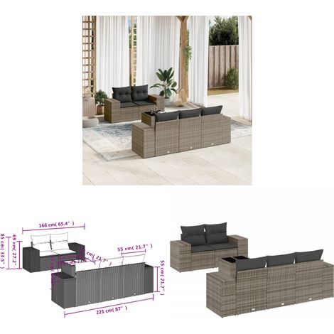 6-tlg. Garten-Sofagarnitur mit Kissen Grau Poly Rattan - Gartenmöbel - Outdoor Möbel - Rattan Gartenset - Lounge Set - Esstisch - Home & Living (1/3)