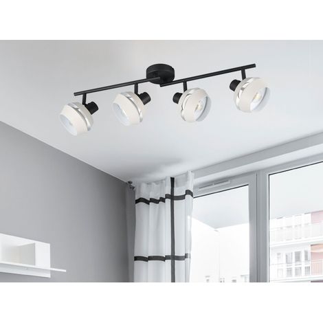 LED Deckenstrahler 4-flammig Schwarz, Metallschirme Grau, Breite 72cm (1/5)