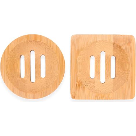 2 pcs Main Porte-Savon en Bois Naturel carré et Rond Porte-Savon Support de Rangement pour Accessoires de Bain à la Maison (1/5)