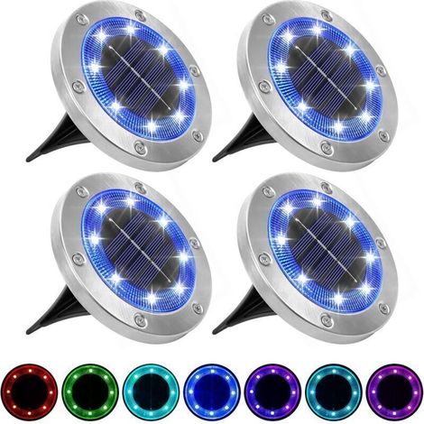 Lampes solaires au Sol,lumières solaires Jardin extérieures, Lampe d'éclairage Paysage enterré 8LED,lumières Disque Solaire imperméables IP65 pour Le Chemin pelouse-Paquet 4(Multicolore) Cisea (1/5)