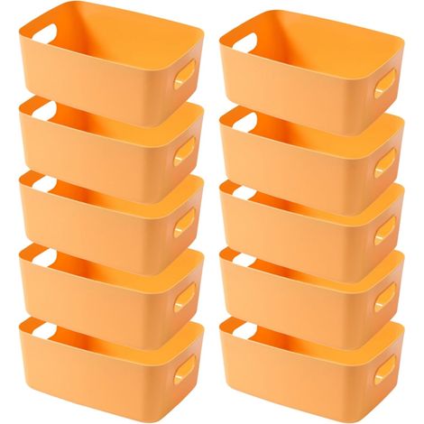 Boite Rangement Plastique,Boite de Rangement,Paniers et Boîtes de Rangement avec Poignées,Bac de Rangement Pour Cuisine,salle de bains,Bureau (Jaune, 20×14.7×7cm/10 Pack)