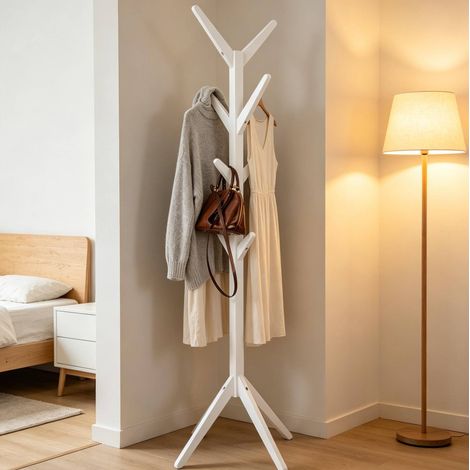 Appendiabiti da terra 43x43x180 cm in legno bianco salvaspazio FloraGrace (1/5)