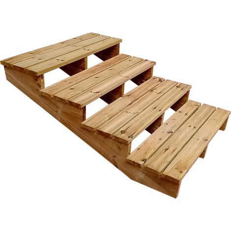 MADRID Außentreppe Holz XL 4 Stufen extra tief Höhe 55cm Breite 120cm