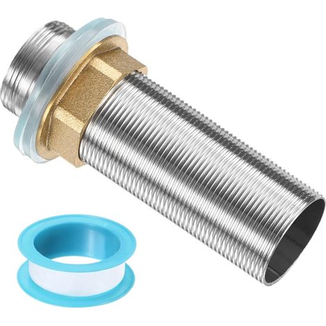 Faucet Mounting Extension Rod 10cm x 32mm Stainless Steel Pipe Tap Extension Kit with Threaded Clamp Nut Extending Foot Top Fixing (1/5)