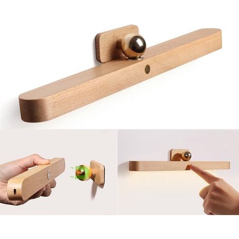 Lámpara de pared recargable para espejo de baño，de madera，con interruptor táctil，LED de 5 W，recargable por USB，4000 K，30 cm (1/5)