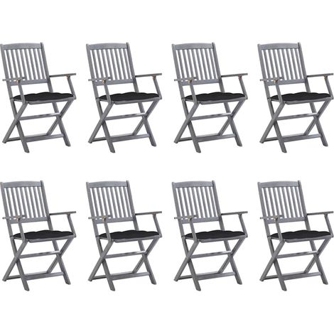 Lot de 8 Chaises de jardin pliables - Chaise d'extérieur pour terrasse/jardin avec coussins Bois d'acacia BV342401 - BonneVie (1/5)