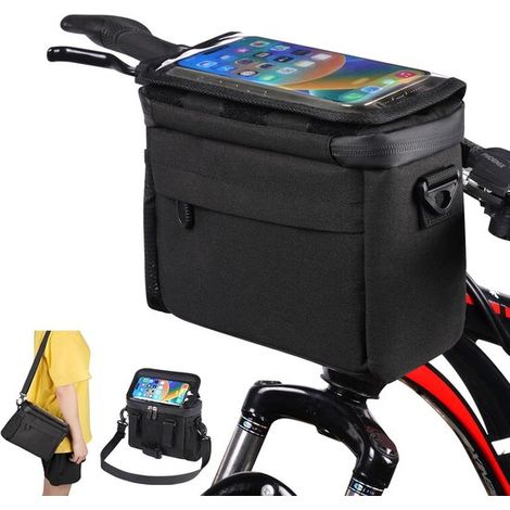Borsa da manubrio impermeabile con supporto per telefono, borsa da telaio per mountain bike e bici da strada, ampio spazio di archiviazione, borsa da tubo orizzontale (1/5)