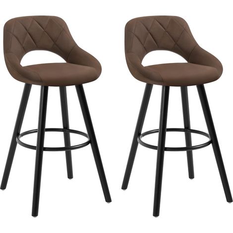 WOLTU 2X Taburetes de Bar con Respaldo Sillas de Cocina Juego de 2 Taburetes Altos Cocina Marco de Madera Maciza Imitación de Cuero Silla de Diseño Madera Negro B