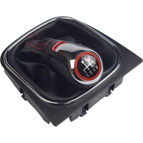 Gant de levier de vitesse en cuir noir ABS pour VW Golf 5/6 MK5 MK6 Scirocco Octavia (5 vitesses chromées) (1/5)