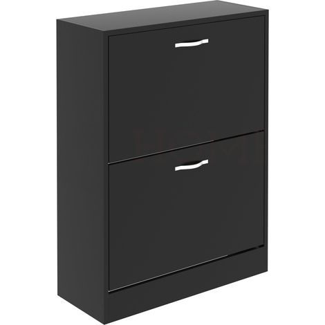 2 Drawer Shoe Cabinet Hallway Storage Cupboard Stand, Black
