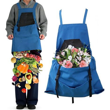 Tablier de jardinage avec poche à fermeture rapide Ajustable Tablier Croisé dans le Dos Imperméable avec Poches Amovibles pour Homme et Femme pour Jardinage Récolte Désherbage Peinture
