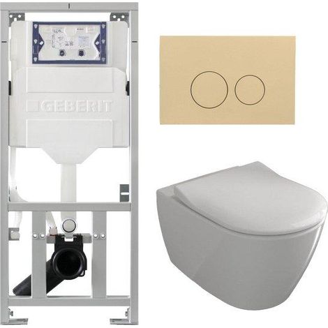 Villeroy & Boch Subway 2.0 Pack WC - réservoir encastré - WC à fond creux - flush direct - abattant mince - plaque de déclenchement beige - boutons