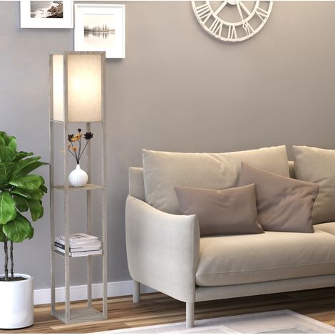 Lampada da terra con 3 ripiani, E27, fino a 40 W, 26 x 26 x 160 cm, bianca effetto rovere HAVRYA (1/5)
