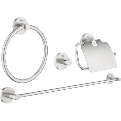 Grohe Essentials - Ensemble d'accessoires pour salle de bains, 4 en 1, supersteel 40776DC1 (1/3)