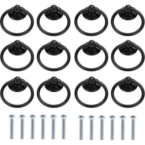 Set di 12 maniglie rotonde per cassetti o armadietti - Stile vintage - Foro singolo - Nero -Crezuo
