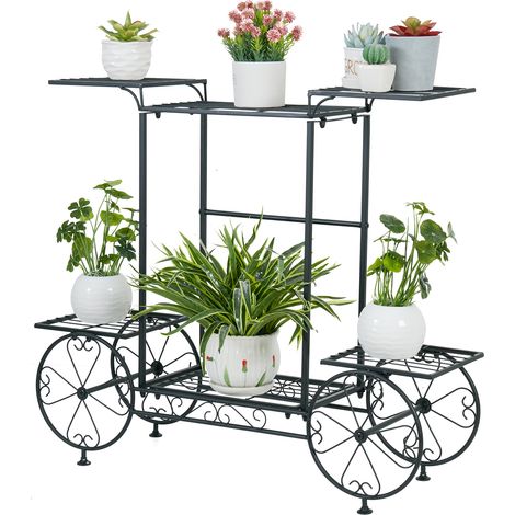 Unho – Étagère à fleurs fer forgé – Porte plantes 83 x 68.5 x 22 cm – Design rétro multi-niveaux pour maison, jardin, balcon (1/5)
